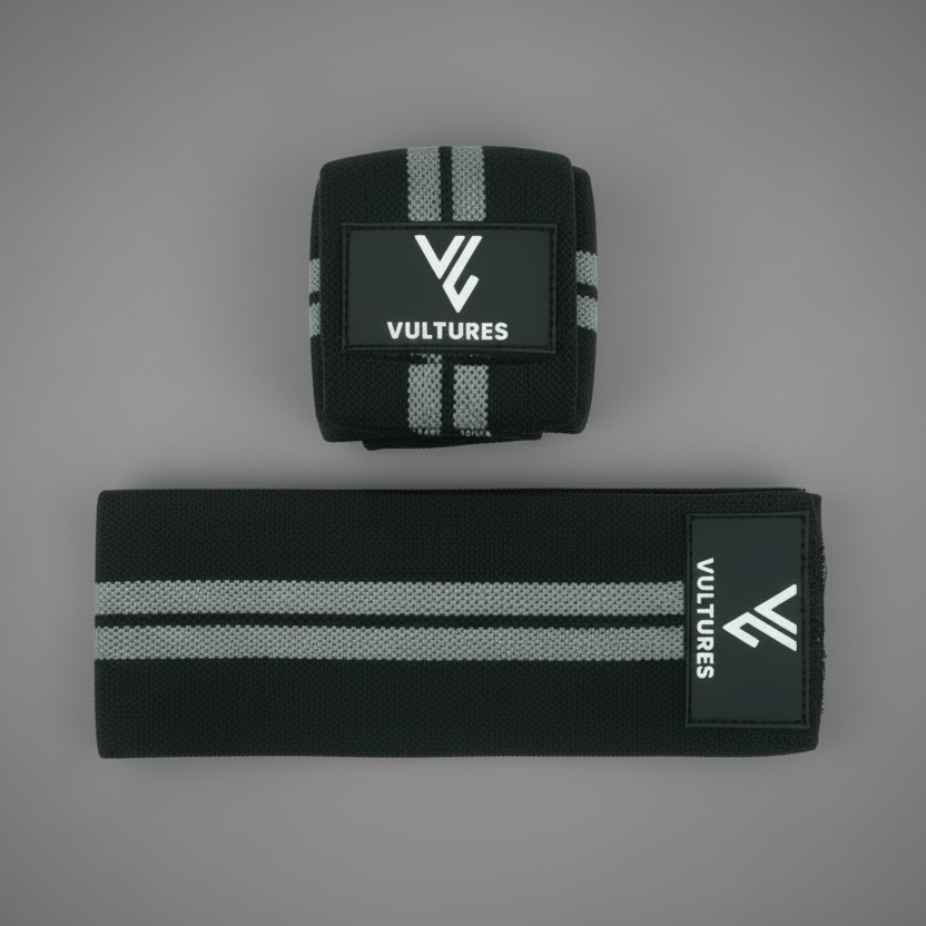 Vultures Knee Wraps (Black with grey stripes)