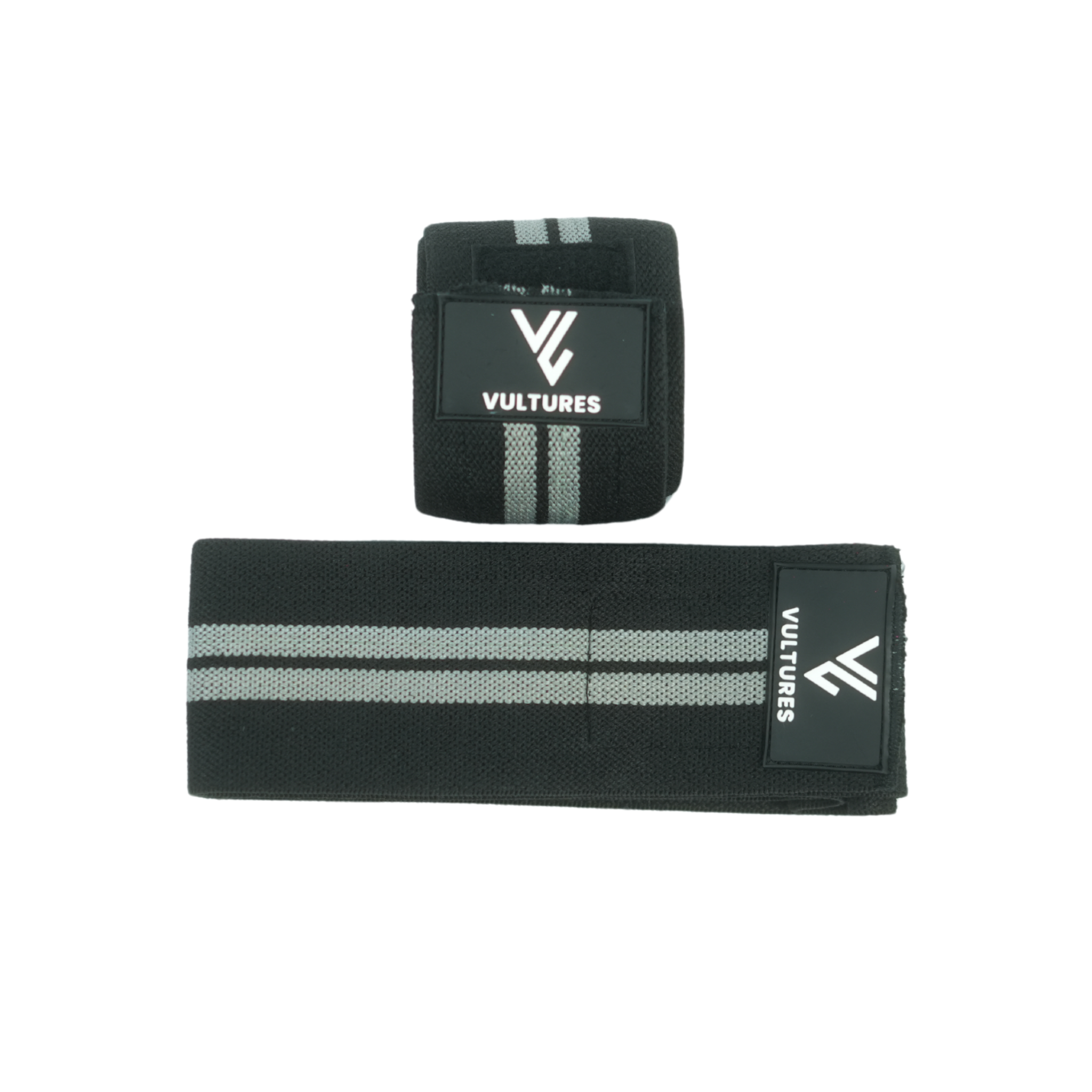 Vultures Knee Wraps (Black with grey stripes)